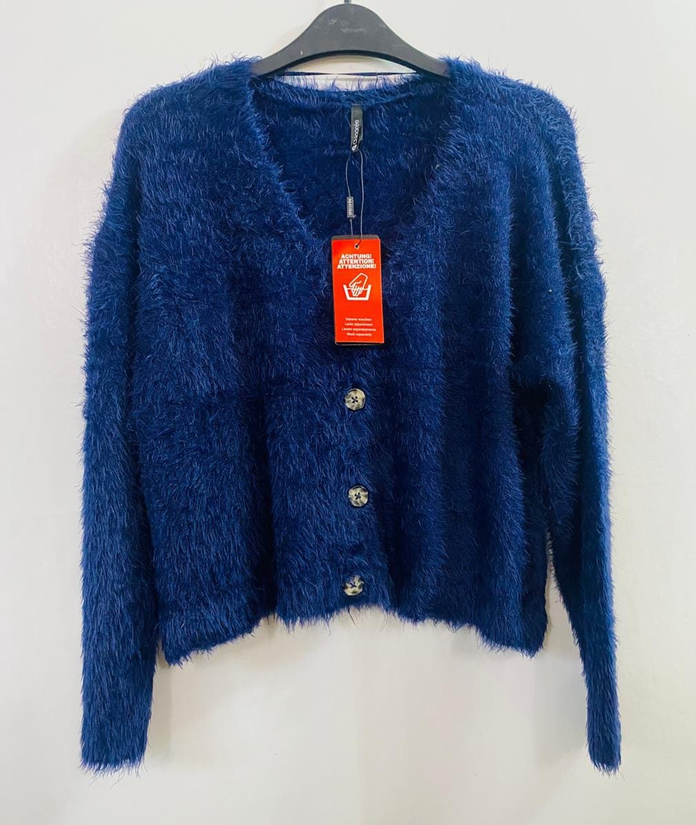 Fuzzy yarn V-neck cardigan